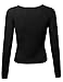 Long Sleeves Round Neck High-Low Knit Crop Top Sweatshirt Black Size L