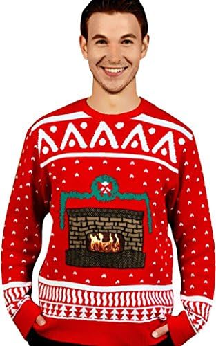Knit Crackling Fireplace Ugly Christmas Sweater Adult | (Small) - Knit Crackling Fireplace Ugly Christmas Sweater Adult - Smallincludes: (1) Knitted Sweater With An Actual Knitted, Crackling Flame. D