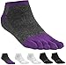 FUN TOES Women's Cotton Toe Socks-Breathable-6 PAIRS Pack-Size 9-11-Lightweight (2 Black/ 2White/ 2Grey-Purple)