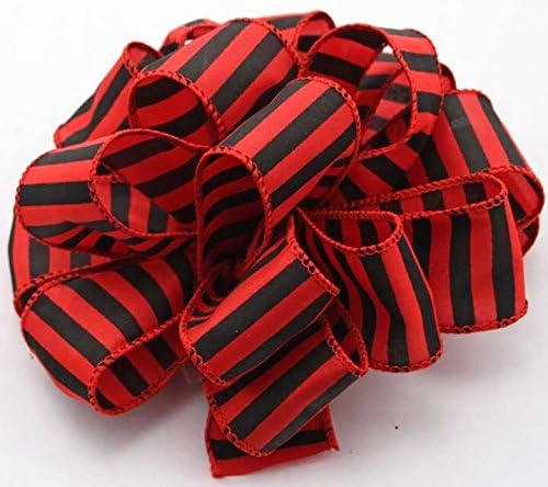 New Offray Wired Edge Spirit Stripes Black and Red