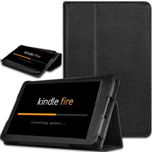 FINTIE(TM) Black PU Leather Folio Case Cover Value Package with Free Screen Protector/Stylus/USB cable/Car charger for Amazon Kindle Fire 7″ Tablet