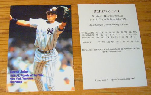 Rare Derek Jeter 1997 New York Ny Yankees Baseball Promo Card From the Sports Magazine