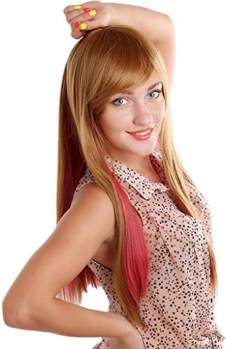 Women's Full Long Natural Straight Hair Wig Blonde & Red + Free Wig Cap + Free Hair Clip