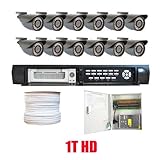 Complete High End Package of 16 Channel Real Time (1TB HD) DVR Surveillance CCTV Security Camera System Package w/ 12 Pack 600TVL 4mm Varifocal Lens, 36pcs IR LEDs, 98.4 feet IR Distance Outdoor Cameras