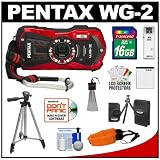 Pentax Optio WG-2 Shock & Waterproof Digital Camera (Vermillion Red) with 16GB Card + Battery + Tripod + Case + Float Strap + Accessory Kit