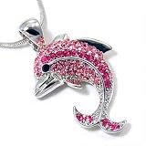 Pink Crystal Dolphin Pendant Necklace Fashion Jewelry