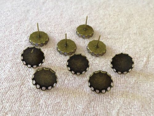 10 Piece Antique Bronze Bezel 12mm Cup Post Stud Earring Findings