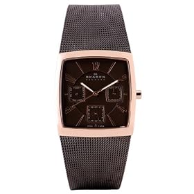 SKAGEN LADY'S SQUARE MESH MULTIFUNCTION WATCH BROWN ROSE GOLD 562SRM