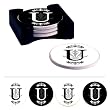 Monogram Regalia Absorbent Coaster Set with Caddy - U Monogram Regalia Absorbent Coaster Set with Caddy - U