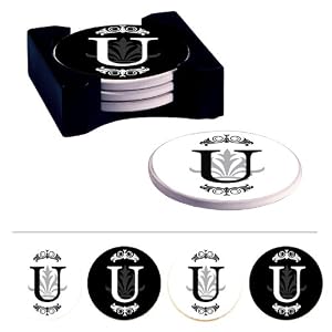 Monogram Regalia Absorbent Coaster Set with Caddy - U