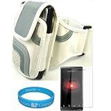 White Armband for Motorola Droid by Verizon Driod Carrying Case Cover for Motorola Driod + Clear Screen Protector + Courage*Wisdom Neckstrap