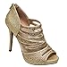 Top Moda Paula-1 Women's peep toe gladiator mesh upper rear zipper high heel beads glitter pumps shoes Champagne 6.5