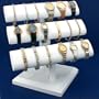 Triple Tier White Leather Oval T-Bar Bracelet Watch Jewelry Display Stand
