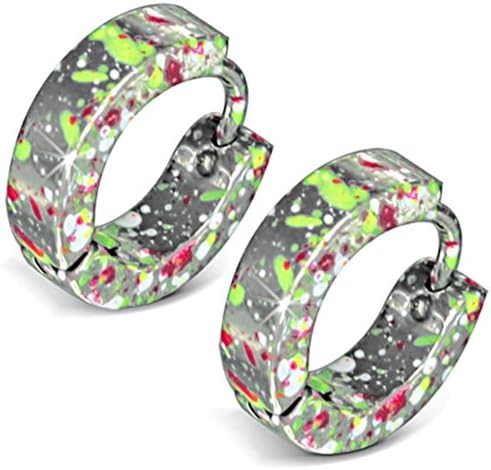 Urban Male Grey Stainless Steel Splatter Design Huggie Hoop Earrings