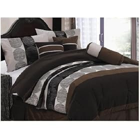 7 Pieces Luxury Black King Size Circle Design Micro fiber with Jacquard Comforter Set Bedding in a Bag
