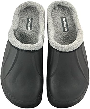 ONLEAD Men's Winter Waterproof Black Warm Slipper EVA Garden Shoes 9US