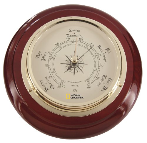 National Geographic Round Wooden Barometer