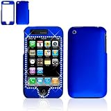 Apple Iphone 3G Blue Rubber Feel with White Diamond Protective Case