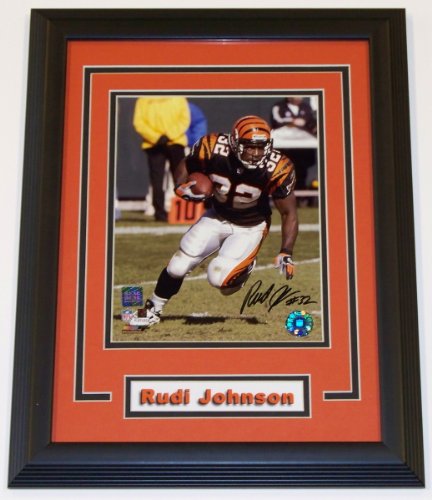 Rudi Johnson Autographed Cincinnati Bengals 8x10 Photo ~ Black Jersey ~ Custom Framed