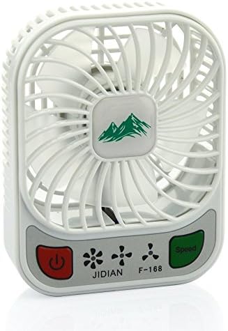 Portable USB Battery Operated Rechargeable Desktop Fan LED Light Great for Hiking Fishing Camping Picnic Baby Stroller Outdoor or Indoor, White