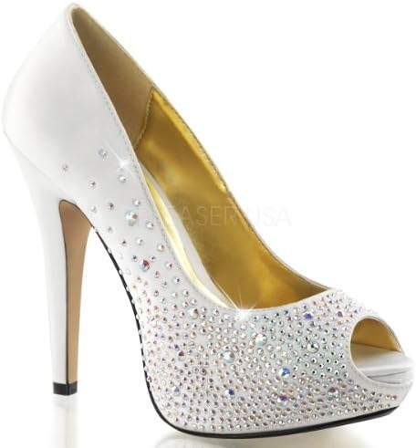 Fabulicious Lolita-06 Women's 5" Heel, 1" Hidden Platform Peep Toe Pump, Ivory Silk Satin, Size - 5