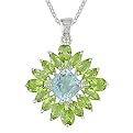 Silver Blue Topaz and Peridot Pendant Necklace