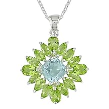 Silver Blue Topaz and Peridot Pendant Necklace