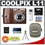 Nikon Coolpix L11 6.0 Megapixel Digital Camera (Brown) with 3x Optical Zoom + Rechargeable Batteries w/ Charger + Case + Cameta Bonus Accessory Kit (Camera Refurbished by Nikon U.S.A.)
