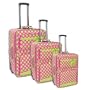 3pc Polka Dot Fushia & Green Luggage Set