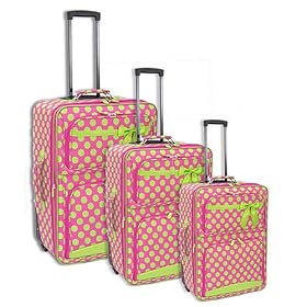 3pc Polka Dot Fushia & Green Luggage Set