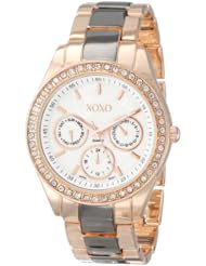 XOXO Womens XO5452 Rose Gold and Gunmetal Clear Rhinestones Bezel Bracelet Watch