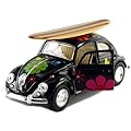 Set of 4: 5" Classic Volkswagen Beetle with Decal and Surfboard 1:32 Scale (Black/Blue/Red/Yellow)