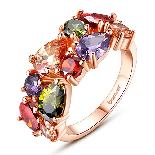 Bamoer 18K Rose Gold Plated Cubic Zirconia Solitaire Engagement Ring for Women Anniversary Gifts