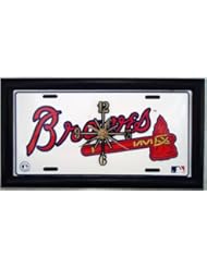 Quartz Clock on a , Atlanta Braves, with Tomahawk , Metal Sign, in a Black Wood Border,,17A4.0&1B3.4