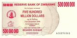 500 Million Dollars Zimbabwe Note - Crisp Unc.