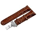 Just Bling Men's JB-24mmSILV_BRN 24mm Genuine Brown Crocodile Pattern Butterfly Buckle Leather Watch Band