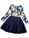 NNJXD Girl Tulle Long Sleeve Printed Bowknot Formal Casual Dress Size 4-5 Years Blue