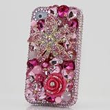 3D Swarovski Pink Flower Crystal Bling Case Cover for iphone 4 / 4S AT&T Verizon & Sprint