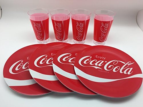 Coca-Cola Melamine 10" Dinner Plate &amp; Matching Tumblers - Set of 4 Eacfh