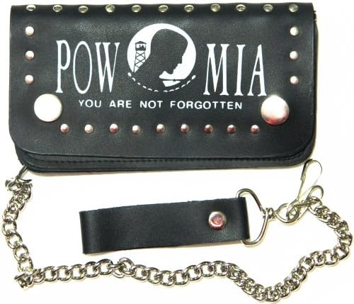 POW-MIA 6'' Black Biker Chain Leather Wallet Bi Fold