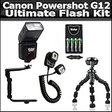 IMAGE OF Ultimate Flash Kit For Canon Powershot G12 Digital Camera Inclueds TTL Bounce Zoom Swivel Flash For (Canon) Includes Flash Diffuser + Off-Camera AF TTL Cord + Flash Bracket + 4AA High Capacity Rechargeable NIMH Batteries And A/c D/c Rapid Charger + Gripst