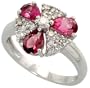 14k White Gold Ring, w/ 0.35 Carat Brilliant Cut Diamonds & 1.06 Carats (3 Pear Cut @ 6x4mm) Pink Tourmaline Stones, 1/2 in. (13mm) wide, size 7
