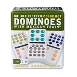 Game Essentials Double 15 Color Dot Dominoes with Mexican Train
