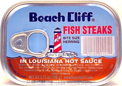 Beach Cliff Bite Size Herring Fish Steaks in Louisiana Hot Sauce (6 Pack) 3.75 oz Cans