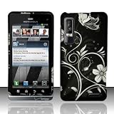 Black Silver Butterfly Flower Premium Design Motorola Droid 3 Rubber Touch Hard Cover Case + Bonus 5.5″ Baby Blue Screen Cleaning Cloth