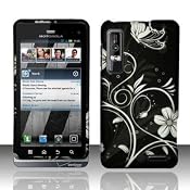 Black Silver Butterfly Flower Premium Design Motorola Droid 3 Rubber Touch Hard Cover Case + Bonus 5.5