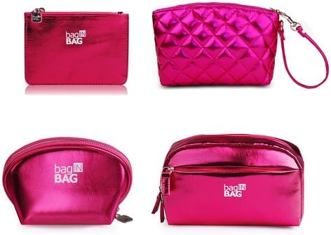 JKT Bling Bling Travel Toiletry Organizer,Coin Purse Bag，Zipper Jewelry Cosmetic Makeup Bag Set(4 Bags Per Set),Medium Capacity For Party Lady Girl Women (Rose)