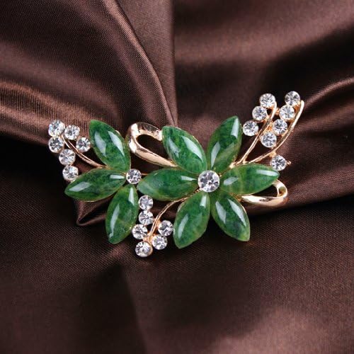 JADE Olines classic Fashion Brooches Golden Plated Flashing Clear and Green Rhinestones Crystals Pearls Flower Leaves Brooches Pin Clips