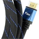 GTMax Premium High Speed Gold Plated HDMI to HDMI Flat Cable w/Nylon Sleeve (3 feet, Black/Blue)