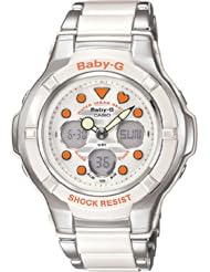 Casio Womens BGA123-7A2 Baby-G Silver-Tone and White Link Bracelet Watch